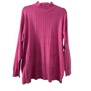 Select + Trend Womens Fuchsia Pink Cable Knit Mock Neck Sweater Pockets GX1A03 L